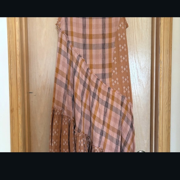 FREE PEOPLE No Stress Midi Dress Plaid Mixed Print Sz Sm - Picture 4 of 8